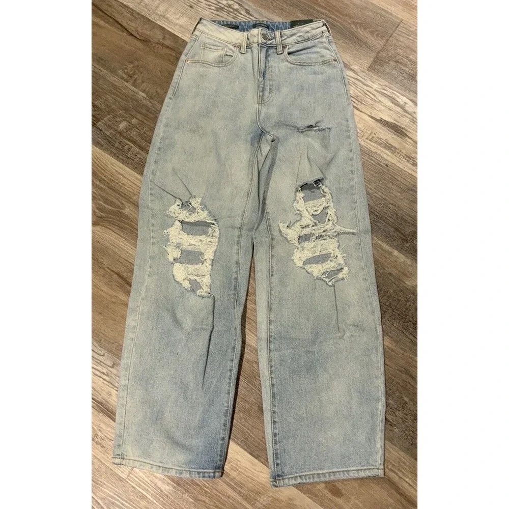 Wild Fable Womens Super High Rise Baggy‎ Jean Destructed Size 0 (25)